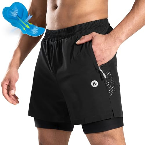 Nepest Mens Bike Pants 4D Padded 2 in 1 Mountain Biking Bicycle Biker Riding MTB Cycling Pants Zip Pockets Black/Grey XL