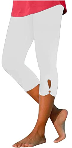 OVARA Cropped Trousers for Women 3/4 Length Capri Leggings Slim Fit Stretch Summer Pants Lightweight Casual Plain Three Quarter Pedal Pusher Crop Yoga Pants