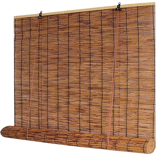 Bamboo Blinds for Patio, Outdoor Bamboo Roll up Shades,Waterproof Cordless Roller Shades Privacy Screen Retro Roll-up Reed Shade with Lifter, for Home Garden Porch Brown(72 W x 72 H)
