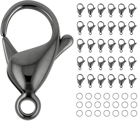 Mandala Crafts 19mm Gunmetal Stainless Steel Lobster Clasps for Jewelry Making - 25 PCs SS Lobster Claw Clasps with Jump Rings Jewelry Findings Kit for Necklaces Bracelets Charms Fasteners