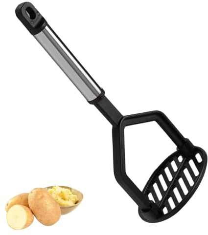 Potato Masher – Heavy Duty Food Crusher for Potatoes, Vegetables & Fruits – Ergonomic Handle with Anti-Slip Grip – Stainless Steel Manual Masher Tool for Smooth Purees, Mashing