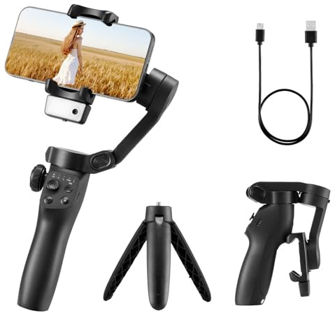 VEVOR Gimbal-Stabilisator für Smartphone, 3-Achsen-Stabilisierung, KI-gestützter Tracking-Fülllicht, Stativ, automatischer Verfolgung, tragbarer, Faltbarer Stabilisator für Videoaufnahmen