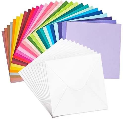 60 Pack 6x6 Square Coloured Blank Cards and Envelopes, 28 Assorted Colours Coloured Cards and White Envelopes for Card Making, Invitation and Greeting Cards (15.2x15.2cm)