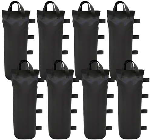 AKOLAFE Paquete de 8 bolsas de arena para cenador de 11 kg, resistentes con asas dobles, bolsas de arena sin arena, bolsas de arena para paraguas y toldo, color negro