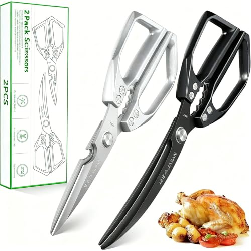 ACHENHJSU Kitchen Scissors All Purpose, Heavy Duty Sharp Scissors for Meat, Seafood, Chicken, Crab, Pizza, Herbs, Food Prep, Comfort Grip, Rust Resistant, Full Metal Design, Gift for Cooking