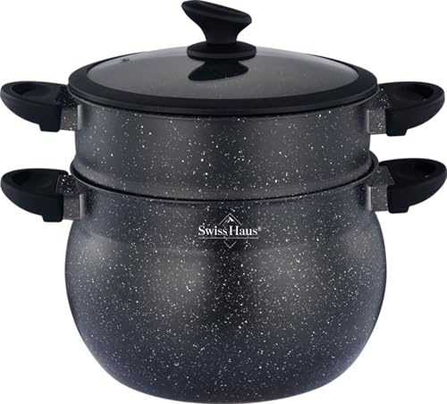 SWISS HAUS - Olla para cuscús Colección Lausanne SH-CCP24M - Apta para todo tipo de cocinas- Revestimiento cerámico antiadherente Sapphire™ - Ø24 cm 9 L - Tapa de silicona, cuerpo cónico