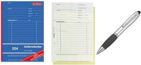 Lieferscheinbuch 204 / A5 / 2x 40 Blatt / selbstdurchschreibend + Touchpen Kugelschreiber mit Gravur