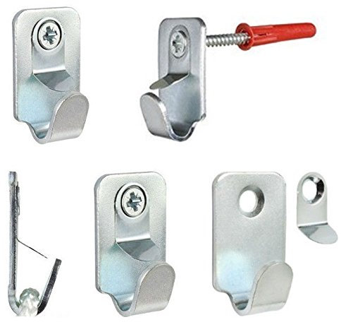 2 x Heavy Duty Steel Safety Picture Frame/Mirror/Canvas Hooks with Screws and Plugs