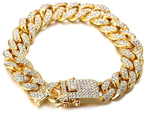 Halukakah Goldkette Herren Iced Out,18 Karat Echt Gold Vergoldete 14mm Männer Armband,Goldenes,Miami Kubanische Panzerkette,20cm,Geschenk für Mann
