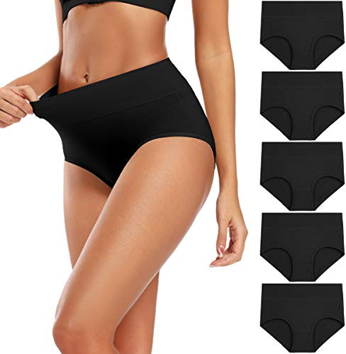 Molasus Women's Soft Cotton Underwear Briefs High Waisted Postpartum Panties Ladies Full Coverage Plus Size Underpants Black, Large