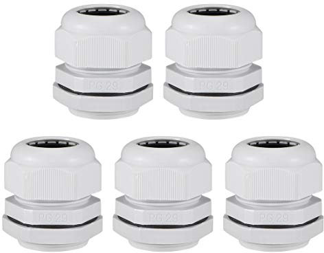 sourcing map PG29 Presse-étoupe 13mm-24mm Fil Trou Imperméable Nylon Joint Réglable Contre-écrou avec Rondelle Blanc 5Pcs