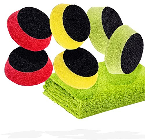 Detailmate Auto Polierschwamm Bundle Wizard of Gloss Pads 50mm | 6er Set| 2X Cutting Pad + 2X Polishing Pad + 2X Finishing Pad | Für Rotationspolierer und Exzenter Maschinen + detailmate Poliertuch