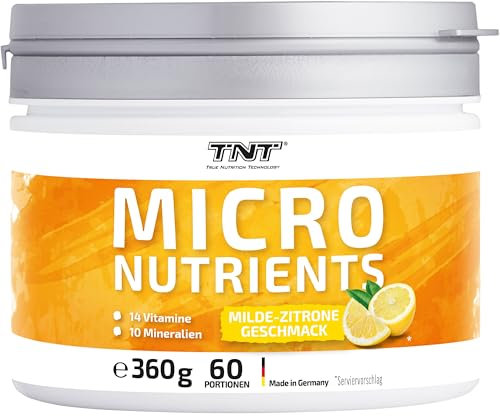 TNT Multivitamin Pulver mit 24 Vitaminen & Mineralien (360g) • Vitamin Komplex mit Grüntee Extrakt, Spirulina & Coenzym Q10 • Micronutrients (Mild Lemon)