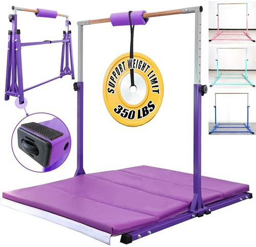 Seliyoo Foldable Gymnastics Bar for Kids Teens Ages 3-18, 5FT/6FT Kip Training Bar -Sturdy Base for Home Training,Adjustable Height 35 to 59 for, 400 LBS Capacity,Anti-Slip Base & Easy Assembly