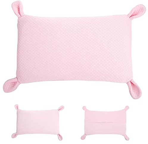 koshine kinderkopfkissen mit charmanten Hasenohren aus Memory Foam Atmungsaktiv Kopfkissen (Pink+ Kissenbezug*2)