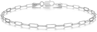925 Sterling Silver Paperclip Chain Bracelet 3mm Silver Bracelet for Women Men 8 Inches