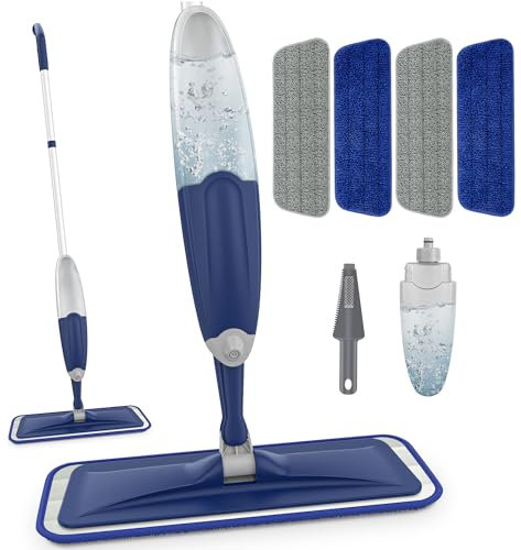 Spray Mops for Floor Cleaning, Hardwood Floor Mop Microfiber Wet Dry Mop for Wooden Laminate Floors, Refillable Mop Floor Cleaning Mops Kitchen Dust Mop Flat mop with 4 Reusable Washable Pads