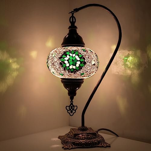 Oriental Marroquí Mosaico Lámpara De Mesa Lámpara De Mosaico Turco Decorativo Hecho A Mano (11 Verde Blanco)