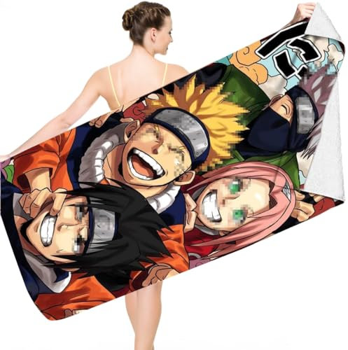 Philoctes Strandtücher Kinder, Naruto Schnell Trocknend Badetuch, Mikrofaser Strandtuch Schwimmen, Duschtuch Camping Handtuch, Tragbares Badetuch Groß für Reise, Strand, Sauna