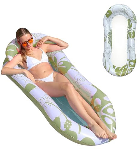 Jadin Pool Inflatables, Pool Inflatables for Adults, Relax Swimming Pool Lounger with Headrest, Water Floating Hammock Mattress Pool Noodle Toys Sunbath Air Beds for Beach, 59 x 30.7 in, Green