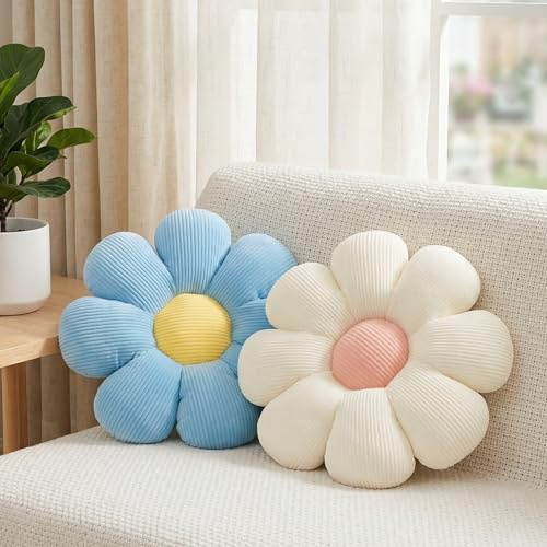 FSRONGXI 2 pezzi Cuscino con Fiori Margherita Blu Cuscini Decorativi, Graziosi Cuscini da Pavimento per Camera da Letto Divano Sedia Decorazione (Blu e Bianco, 38x38cm)