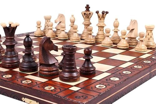Abio Schachspiel Holz Schachbrett Hochwertig Klappbare Brettspiele Schach Spiel Reisespiele Set Spiele für Erwachsene Chess Board (AMBASADOR 55x55cm)