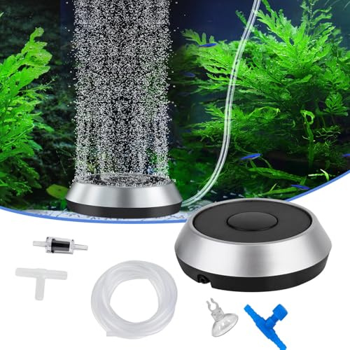 hygger Set di Pietra d'Aria per Acquario, diffusore di Ossigeno, per Acquario, Disco in Pietra d'Aria, Serbatoio di Pesci, 2,3 Pollici, Flusso d'Aria con Tubo dell'Aria (S)