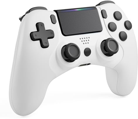 CHEREEKI Controller für PS-4 Wireless Gamepad mit Doppelvibration, 6-Achsen Gyro Sensor, Turbo, Touchpad, Stereo-Kopfhöreranschluss, 600 mAh, Weiß