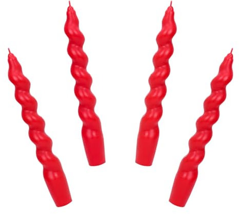 Tapered Candles, Spiral Dinner Candle, 18.5cm Long Macaron Red Twisted Candles for Wedding Halloween Christmas Birthday Party Table Dressings (Red 4Pcs)