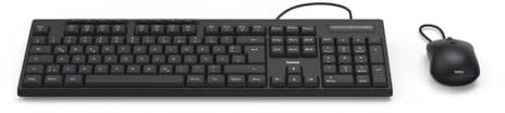 Hama Tastatur Maus Set CKM-200 (USB Tastatur, USB Maus, ergonomisches Tippgefühl, leise Tasten, Kabel abnehmbar, deutsches QWERTZ-Layout, Maus mit DPI Schalter, Multimedia Tasten) schwarz