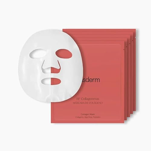MASDERM - Mascarillas Faciales con Colágeno, 5 Paquetes, Mascarilla Hidratante y Reafirmante con Colágeno Hidrolizado, Ácido Hialurónico y Alga Roja con Peptidos Antiedad para Piel Seca y Madura