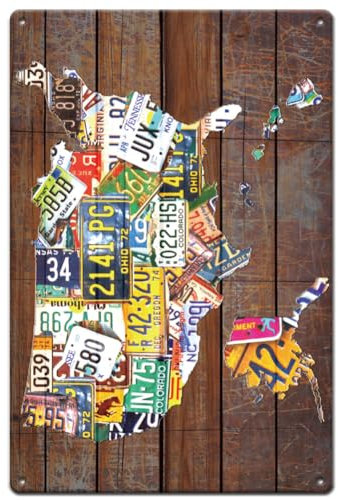 SUPERDANT License Plate Map Tin Sign Sea Atlase Retro Metal Signs Vintage Country Art Sign Funny Signs and Plaque for Kitchen Dining Room Bar Metal Plaque Retro Outdoor