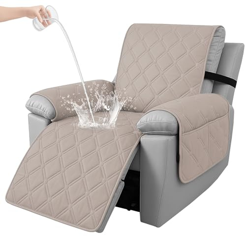 Ystyle Copripoltrona 1 Posto Relax Reclinabile, 100% Impermeabile Copri Poltrona con Braccioli, Copripoltrone con Fascia Elastica, Copridivano Reclinabile, Cachi