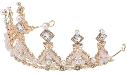 DEARMAMY Couronne de Mariée Cristal Accessoire de Coiffure Orné de Strass Couronne de Strass pour Cheveux Doré