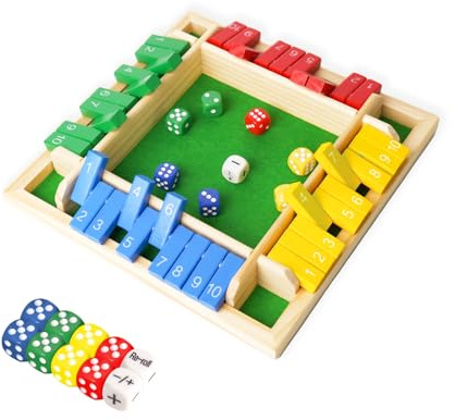Elanbells Shut The Box Dice Game for 2-4 Player Wooden Dice Game Math Games Close The Box Family Dice Board Games for Kids Adults, Tabletop Version Games for Classroom, Home, Easter Day, Party or Pub