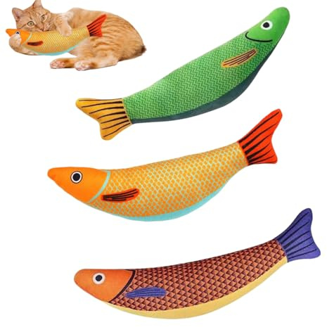 LiJuanWang Giocattoli per Gatti con Erba Gatta,3 Pezzi Giocattoli con Erba gatta a Forma di Pesce per Gattini e Gatti Adulti,Kicker & Forme interattive a Forma di Pesce,per Gattini e Gatti Adulti