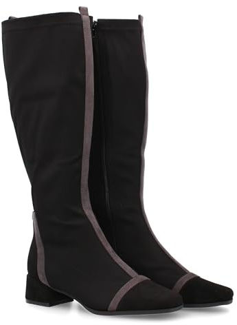 shoes&blues.es 95903 Bota Alta con Cierre de Cremallera. Tacon Cuadrado Comodo. Estampado Bicolor. Ideal para Otono Invierno. Negro Talla 40