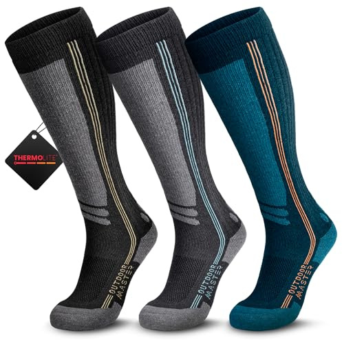 OutdoorMaster Thermolite Merino Wool Ski Socks, Compression Thermal Snowboarding Socks for Men & Women, Cold Weather
