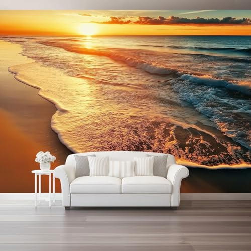 Carta da parati Spiaggia Naturale E Tranquilla 400 x 280 cm, Poster Foto Murale Carta da Parati Decorazione Parete Soggiorno Camera da Letto Cameretta per Bambin, Oro