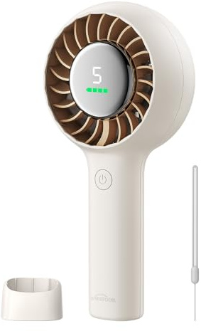 WHATOOK Quiet Portable Handheld Fan, USB Rechargeable Turbo Hand Held Fan with 5 Speeds, 3-in-1 Personal Hand Neck & Desk Fan with Base, LED Display, Up to 11H Cooling for Travel, Outdoor, Office