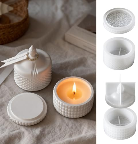 JVHLOV Lot de 2 Moules en Silicone pour Bougie avec Couvercle | Moule pot à bougie et boîte de rangement pour résine époxy, plâtre, béton et décoration DIY maison