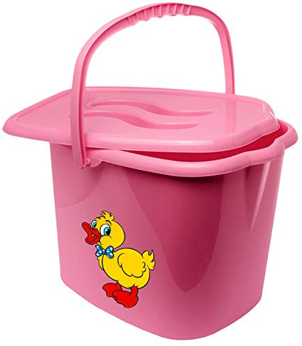 alles-meine.de GmbH Eimer/Windeleimer mit Deckel + Tragegriff - rosa - pink Tiere - Ente Bieco - geruchsdicht - Putzeimer - Windeln Babywindeln - Geruch - geruchsfrei - WIC..