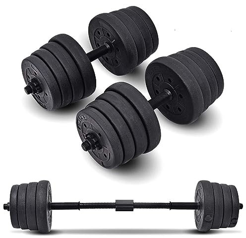 DREAMADE Hantel-Set mit 30 kg Hantelscheiben, Kurzhantel Langhantel 1 Paar, Freie Kombination mit Verbindungrohr, Kraft Training, Schwarz