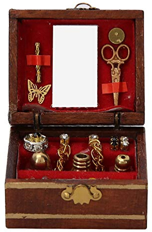 Dollhouse Vintage Jewelry Box,1:12 Simulation Miniature Furniture Wooden Case Treasure Chest for Doll House Decoration Ornament
