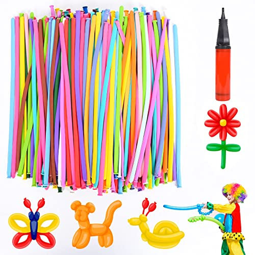 Herefun 200 Stück Modellierballons, Magic Luftballons mit Luftpumpe Zufällige Farbe, Bunt Lange Verdrehen Ballons Deko Modeling Balloons Tierballons Mehrfarbenballons für Geburtstag Party Hochzeit
