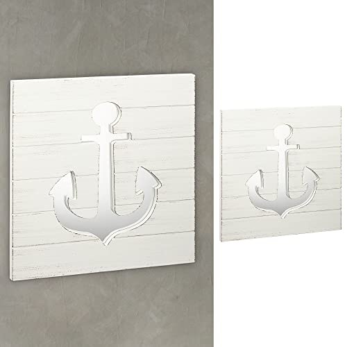 Miroir décoratif en bois - Ancre maritime - 39 x 39 cm