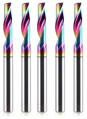 HOZLY CNC Single Flute Router Bits 4mm(5/32) Shank,4mm（5/32”） Cutting Dia,15mm (3/5) Cutting Length,Solid Tungsten Carbide Alloy End Mill, DLC Coating Milling Cutter for Aluminium,Pack of 5