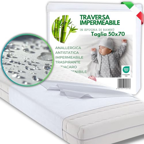 MammaVaiTra Traverse Impermeabili in Bambù - 50 x 70 cm (conf da 1 pz) - Made in Italy - Traversine Neonato Fasciatoio, Culla, Ovetto, Passeggino e Carrozzina