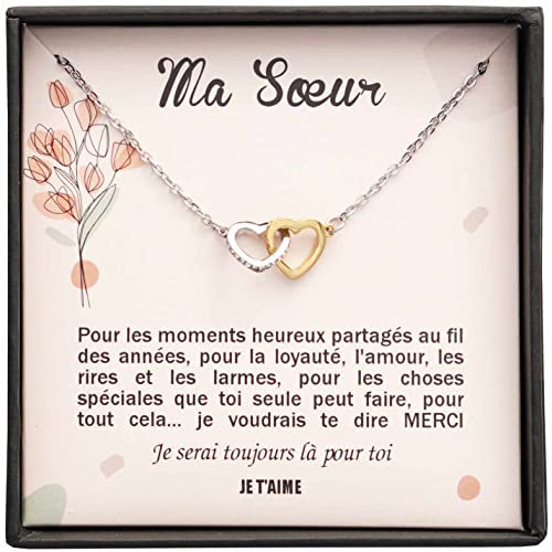 TILOVE Collier Femme Personnalisé Bijoux Coeurs Entrelacés Ma Soeur avec Message d'Amour - Coffret Cadeau Premium - Acier Chirurgical Zircone