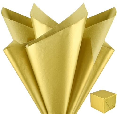 NEBURORA Carta velina metallizzata dorata per sacchetti regalo 60 fogli Carta velina da imballaggio dorata sfusa per confezioni regalo di Natale Artigianato d'arte Compleanno Decorazione di nozze